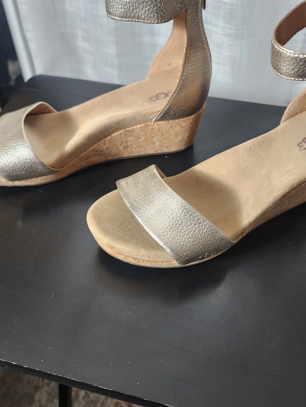 UGG Metallic Gold Cork Wedge Sandals - Ankle Strap